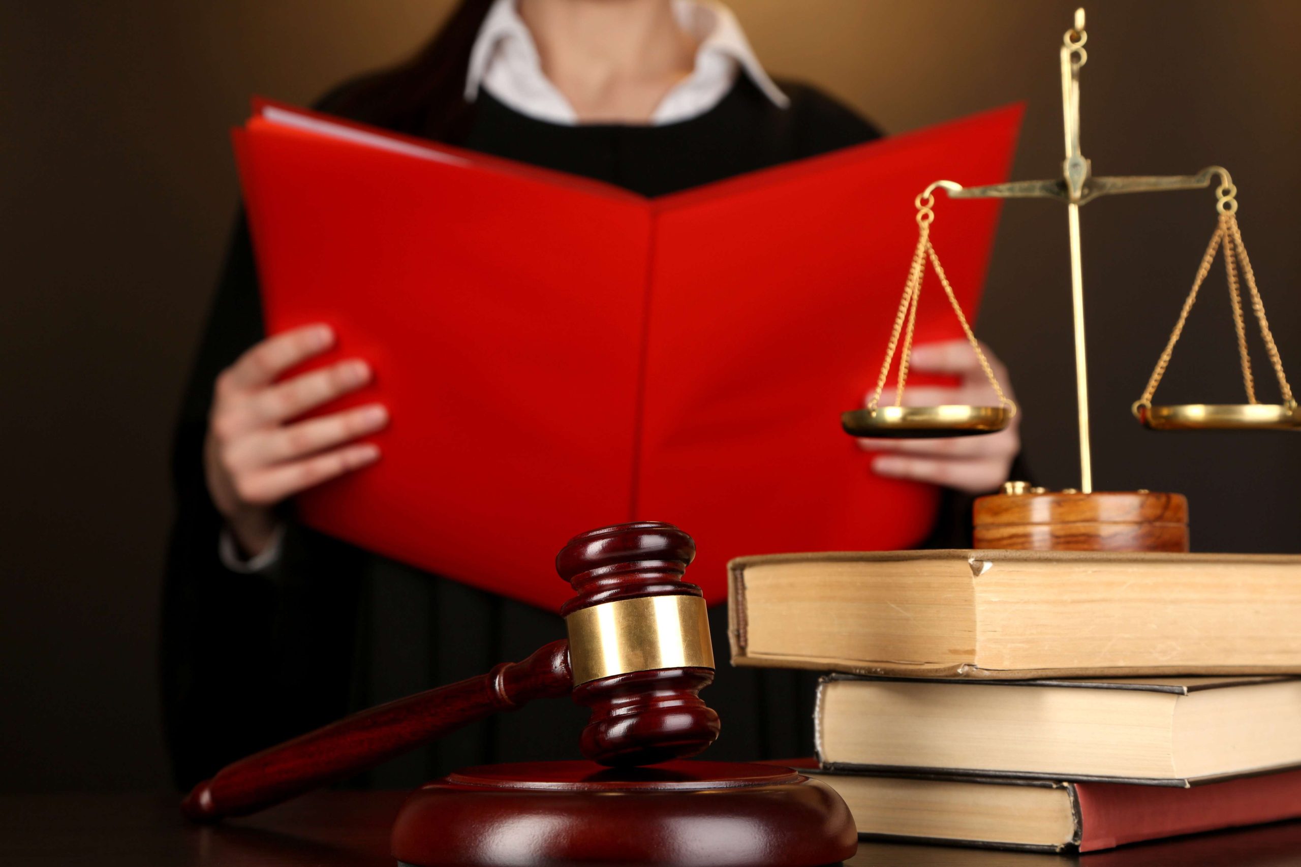Judge read verdict on brown background